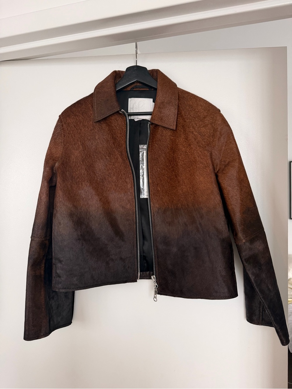 Brown Ombre Calf Hair Zip-Front Jacket